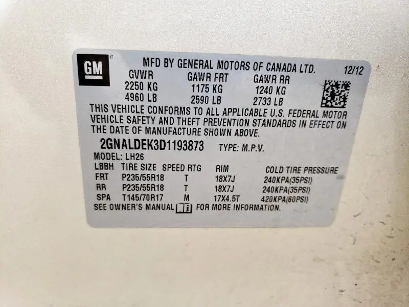 2013 CHEVROLET EQUINOX LT  