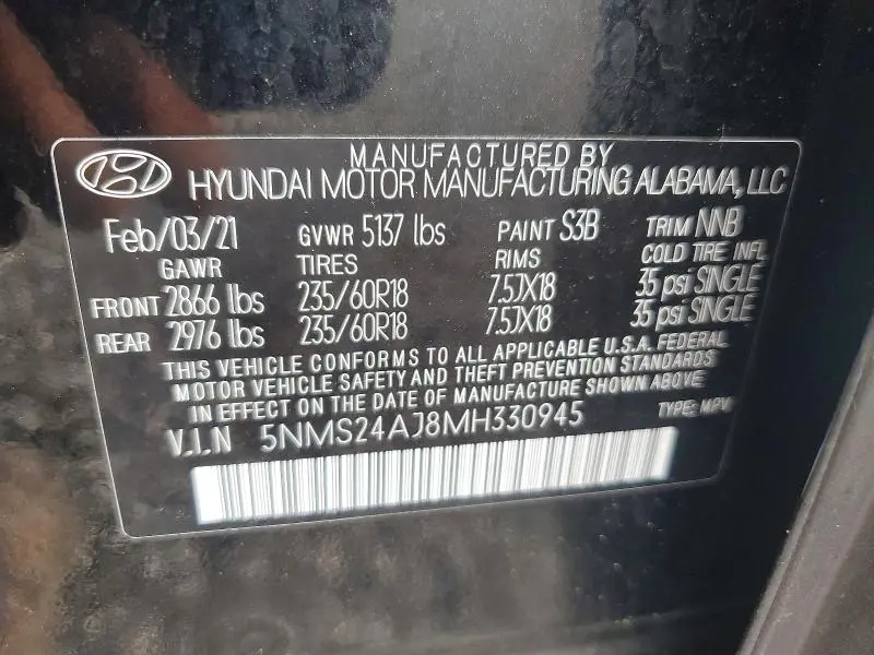 2021 HYUNDAI SANTA FE SEL  