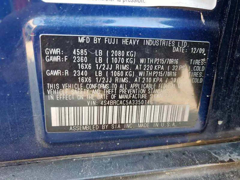 2010 SUBARU OUTBACK 2.5I  