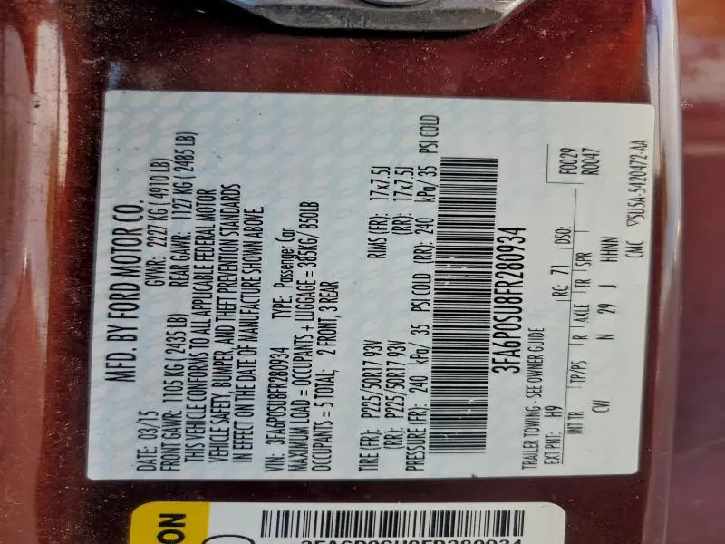 2015 FORD FUSION TITANIUM PHEV  