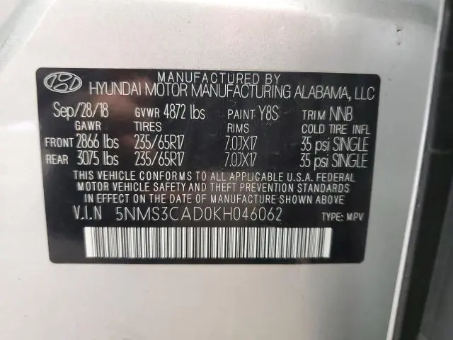 2019 HYUNDAI SANTA FE SEL  