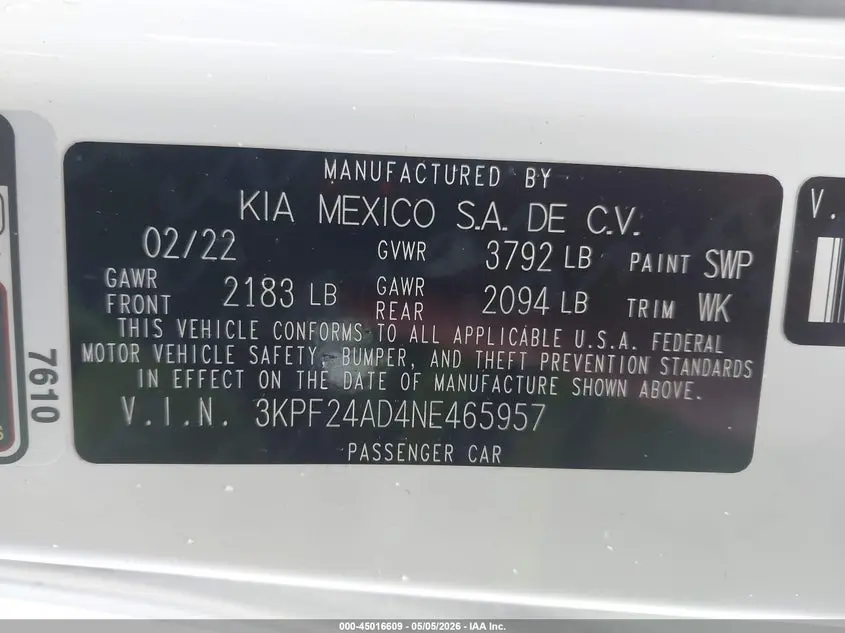 2022 KIA FORTE LXS