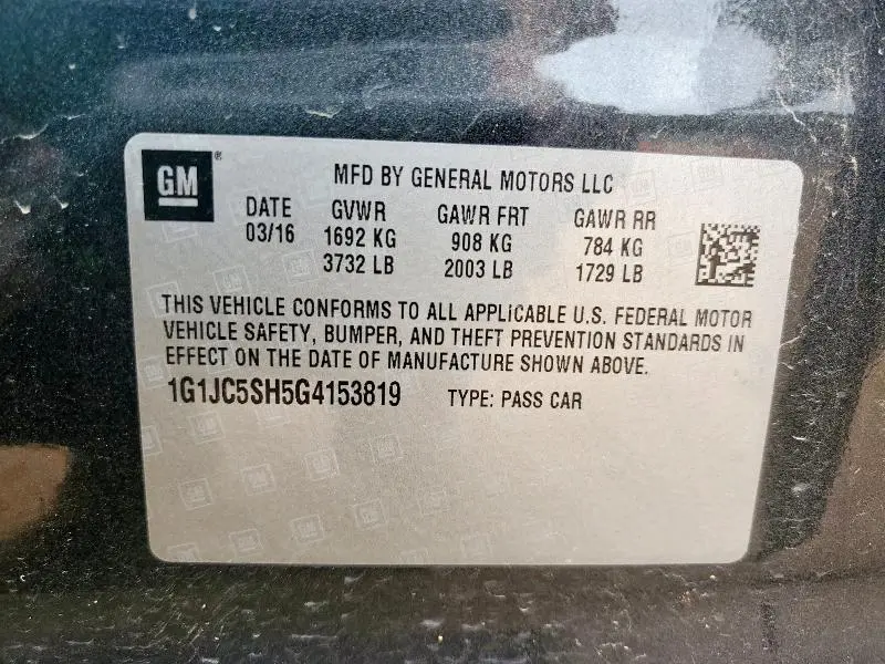 2016 CHEVROLET SONIC LT  