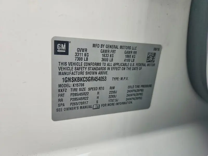 2016 CHEVROLET TAHOE K1500 LT  