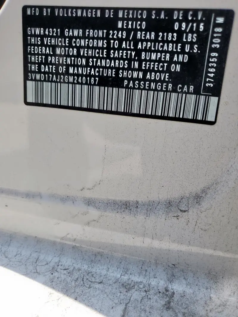 2016 VOLKSWAGEN JETTA SPORT  