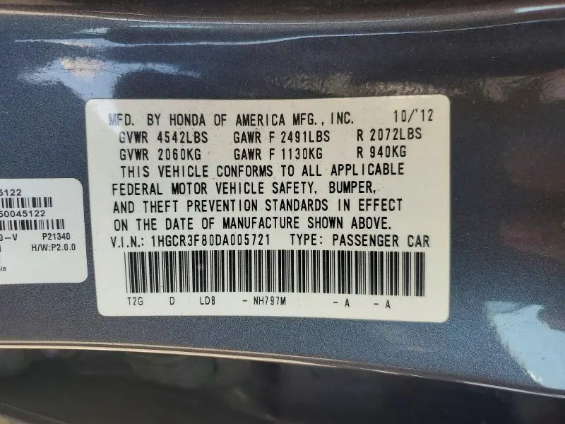 2013 HONDA ACCORD EXL  