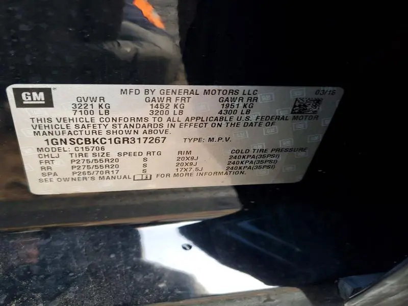 2016 CHEVROLET TAHOE C1500 LT  