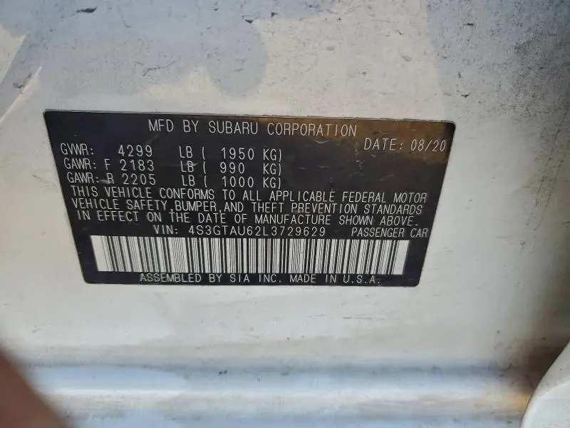 2020 SUBARU IMPREZA LIMITED  