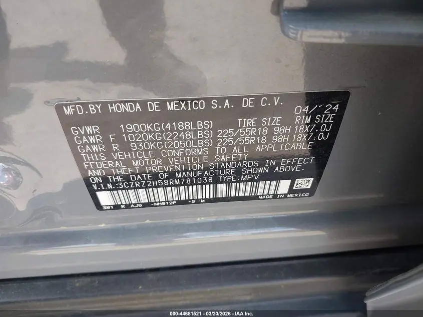 2024 HONDA HR-V AWD SPORT/AWD SPORT W/O BSI