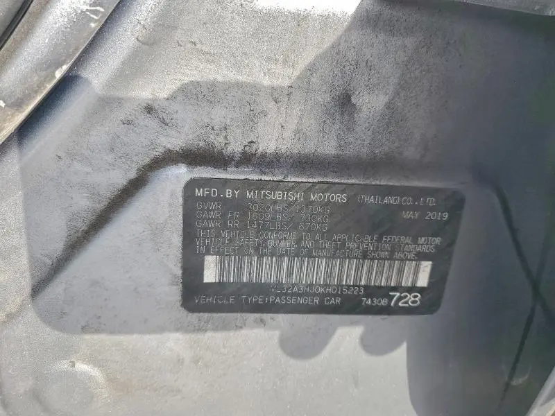 2019 MITSUBISHI MIRAGE ES  