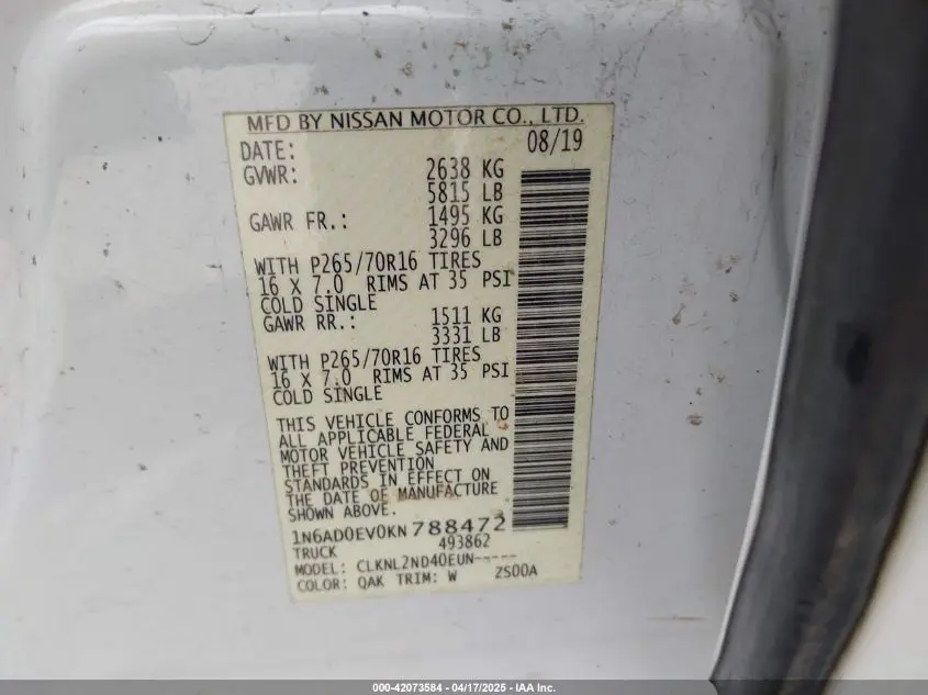 2019 NISSAN FRONTIER SV