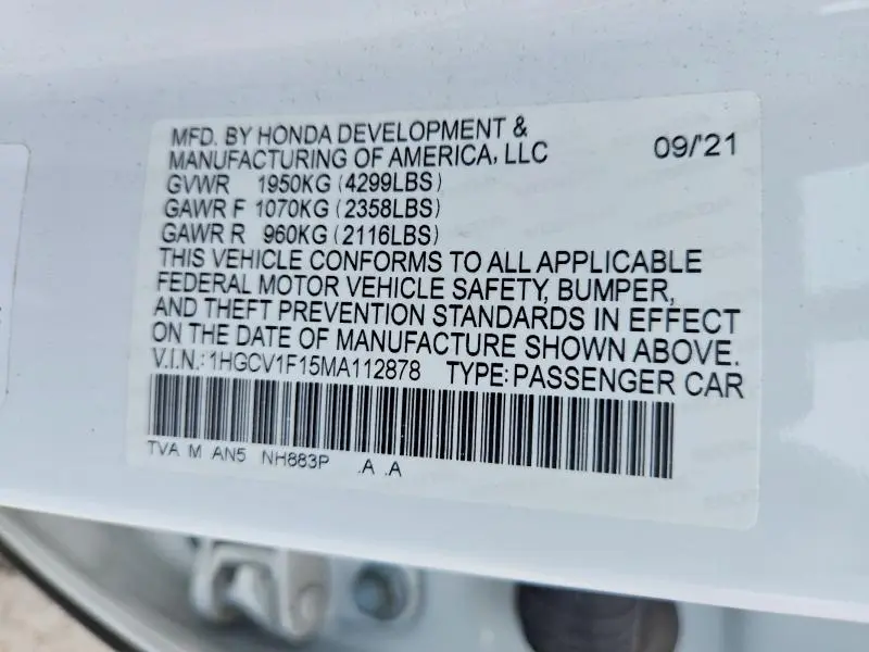 2021 HONDA ACCORD LX  
