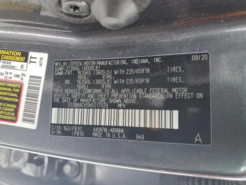 2021 TOYOTA HIGHLANDER HYBRID LE  