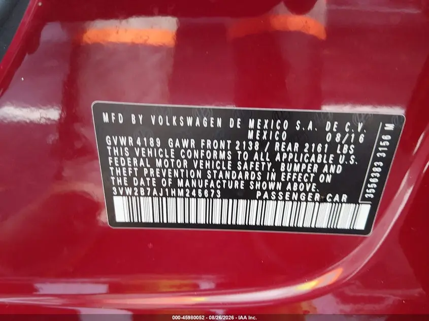 2017 VOLKSWAGEN JETTA 1.4T S