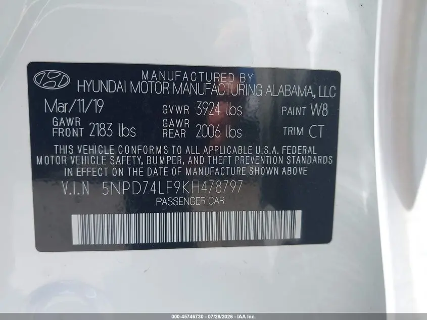 2019 HYUNDAI ELANTRA SE