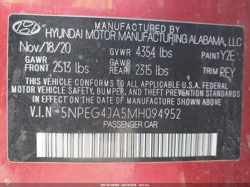 2021 HYUNDAI SONATA SE