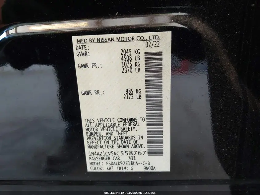 2022 NISSAN LEAF SV 40 KWH