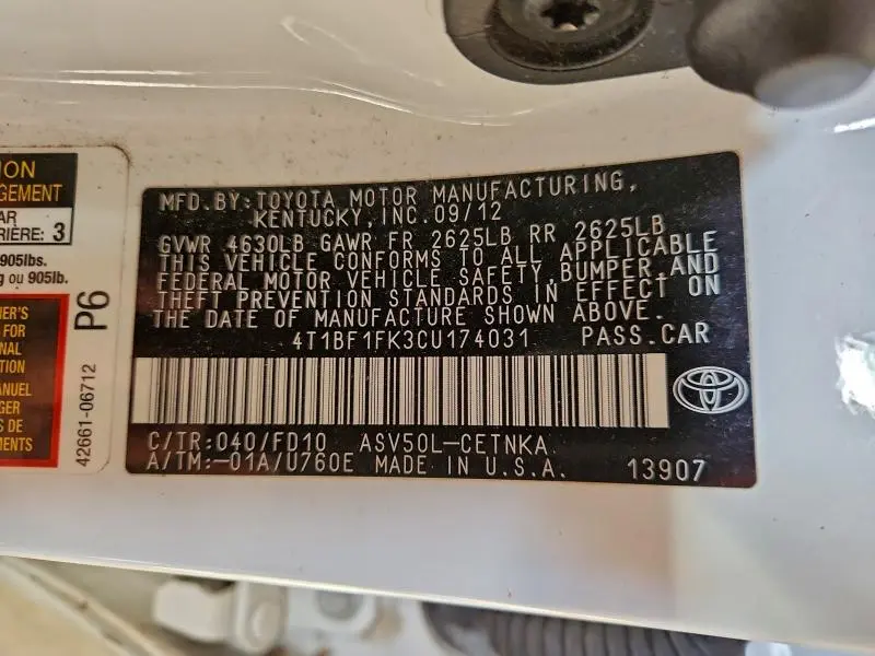 2012 TOYOTA CAMRY BASE  