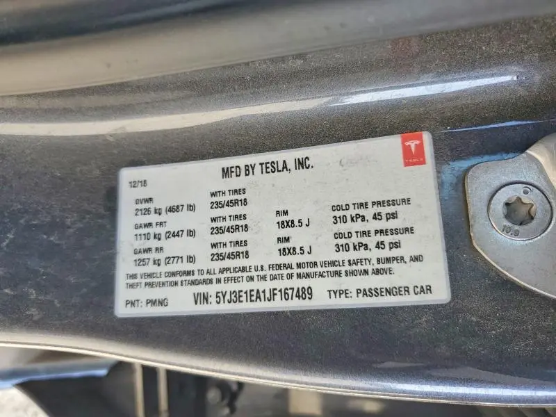 2018 TESLA MODEL 3   