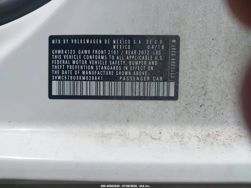 2019 VOLKSWAGEN JETTA 1.4T R-LINE/1.4T S/1.4T SE