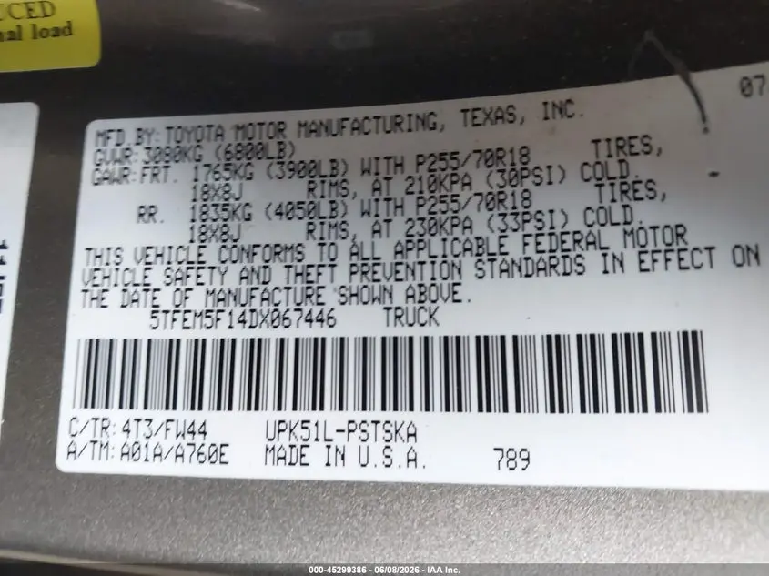 2013 TOYOTA TUNDRA GRADE 4.6L V8