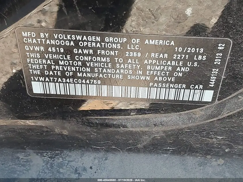 2014 VOLKSWAGEN PASSAT 1.8T S/1.8T WOLFSBURG EDITION