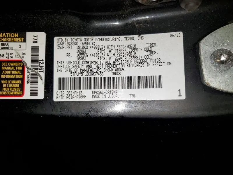 2012 TOYOTA TUNDRA GRADE  