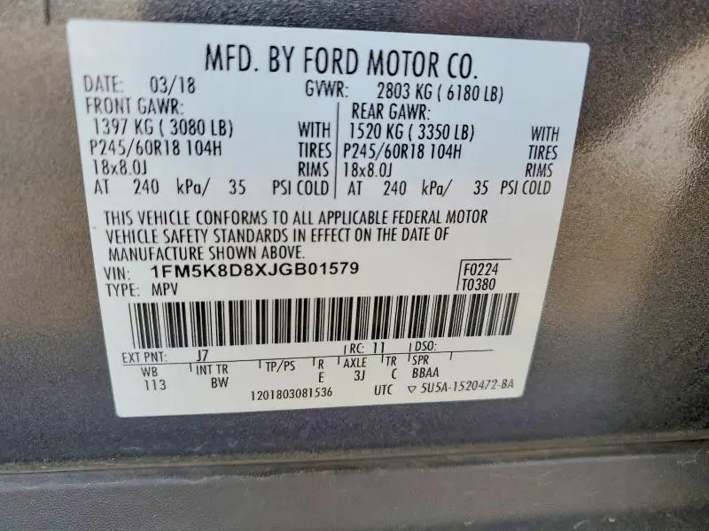 2018 FORD EXPLORER XLT  