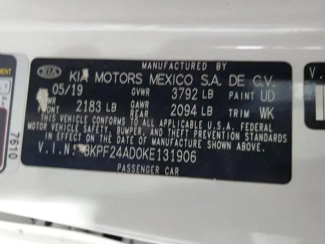 2019 KIA FORTE FE  