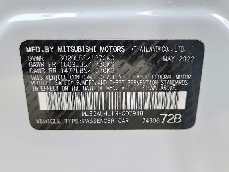 2022 MITSUBISHI MIRAGE ES  