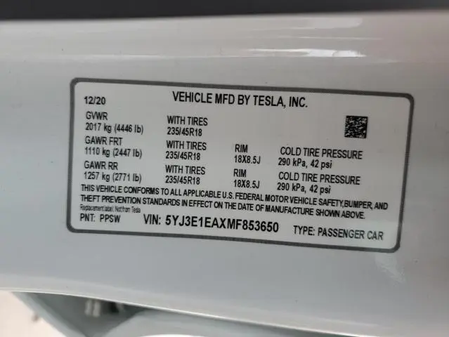 2021 TESLA MODEL 3 