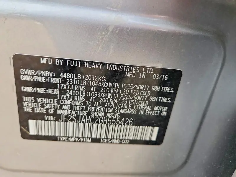 2016 SUBARU FORESTER 2.5I LIMITED  