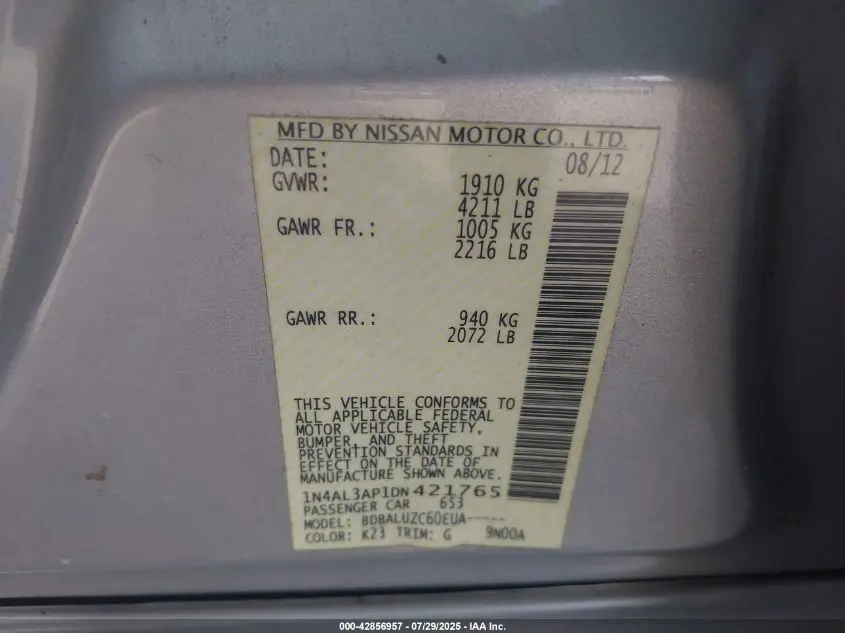 2013 NISSAN ALTIMA 2.5 SV