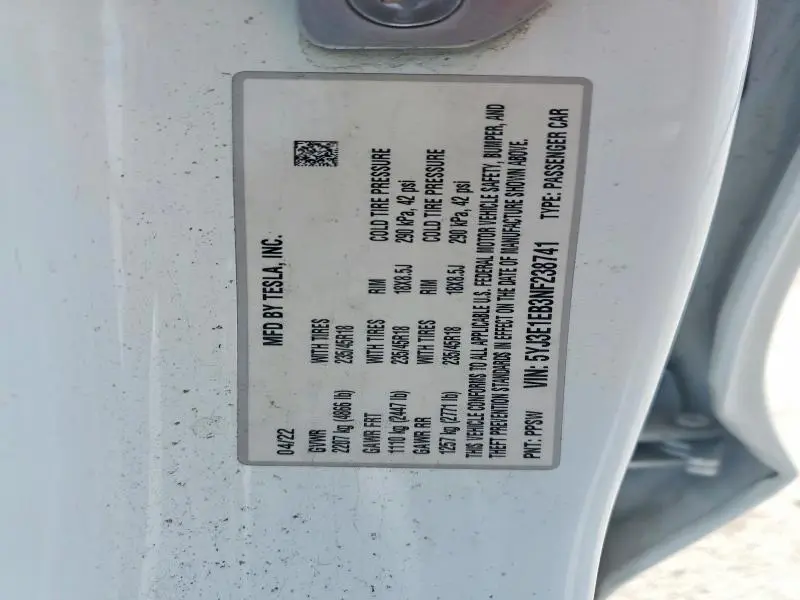 2022 TESLA MODEL 3   