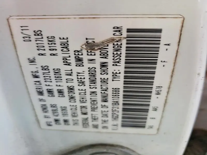 2011 HONDA ACCORD LX  