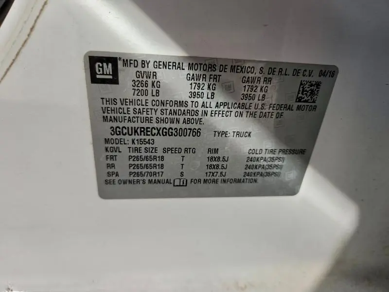 2016 CHEVROLET SILVERADO K1500 LT  