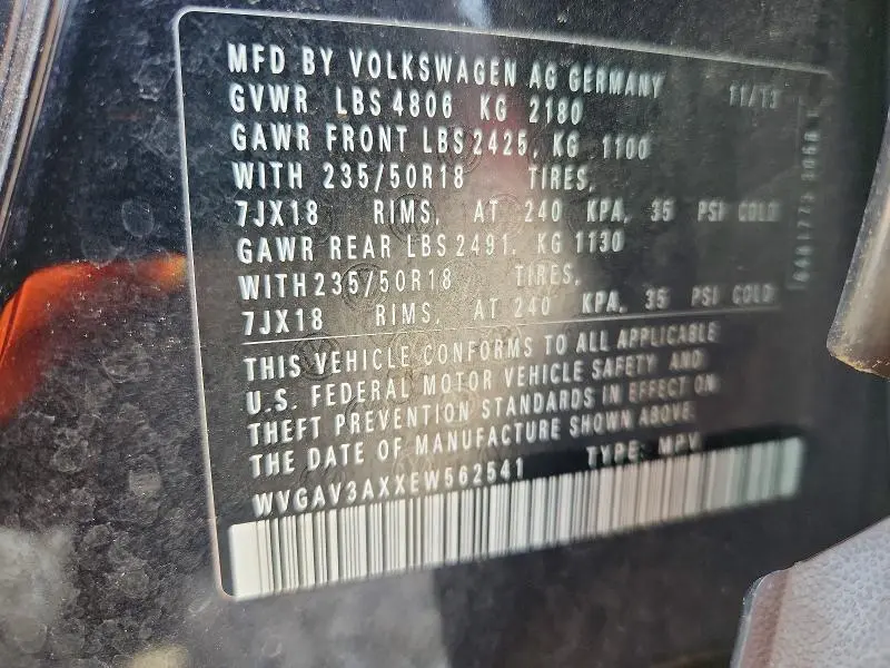 2014 VOLKSWAGEN TIGUAN S  