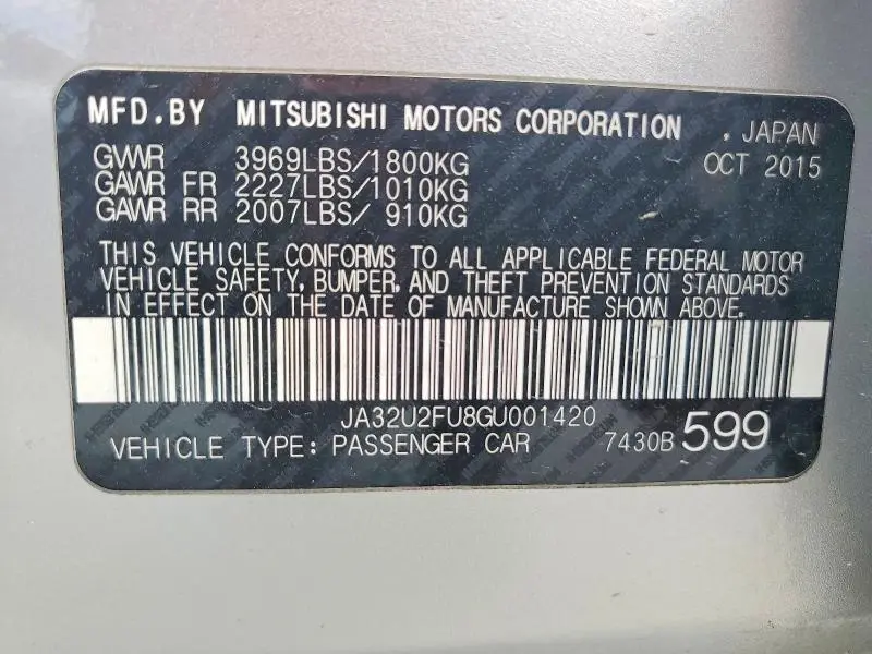 2016 MITSUBISHI LANCER ES  