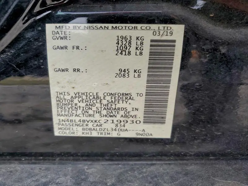 2019 NISSAN ALTIMA S  