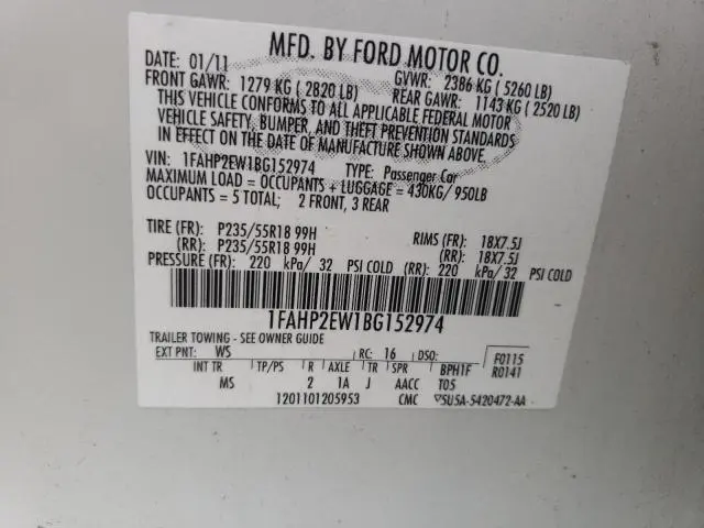 2011 FORD TAURUS SEL  