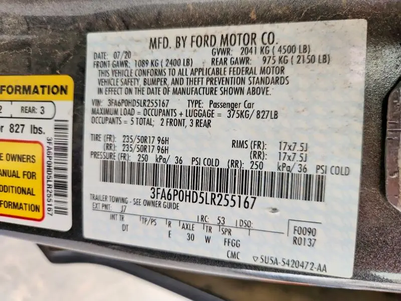 2020 FORD FUSION SE  