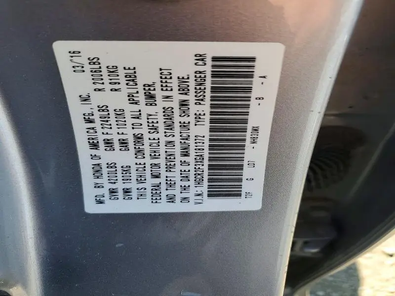 2016 HONDA ACCORD LX  