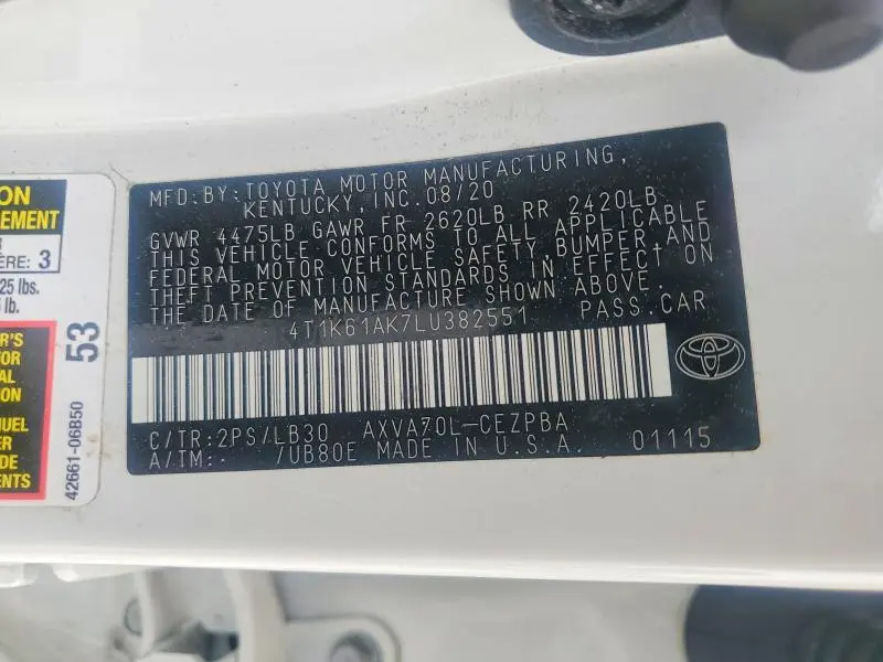 2020 TOYOTA CAMRY XSE  