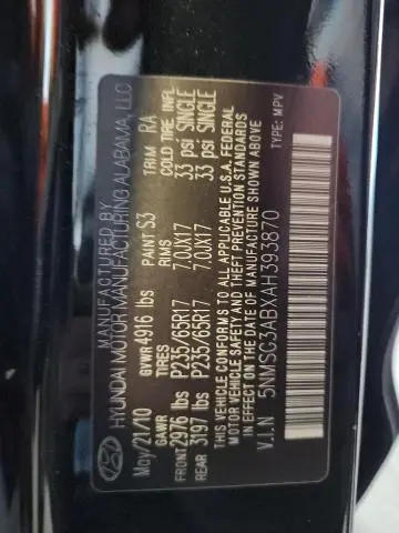 2010 HYUNDAI SANTA FE GLS  