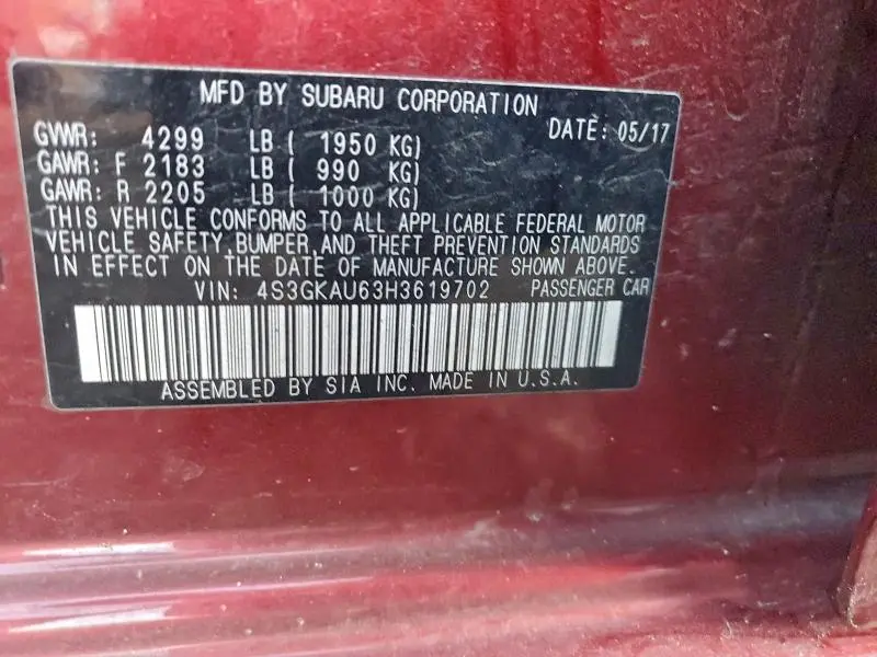 2017 SUBARU IMPREZA LIMITED  