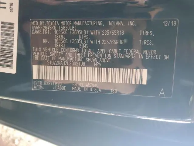 2020 TOYOTA HIGHLANDER L  