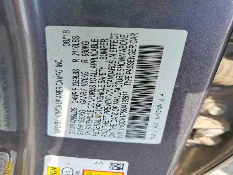 2018 HONDA ACCORD EXL  