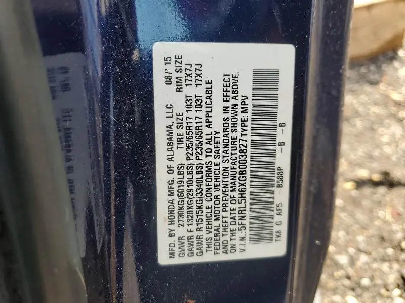 2016 HONDA ODYSSEY EXL  