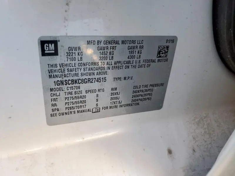 2016 CHEVROLET TAHOE C1500 LT  