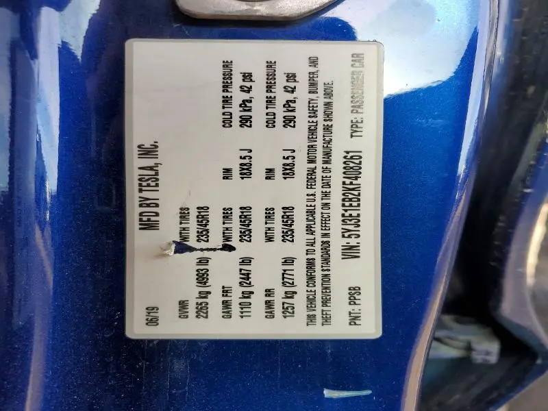 2019 TESLA MODEL 3   